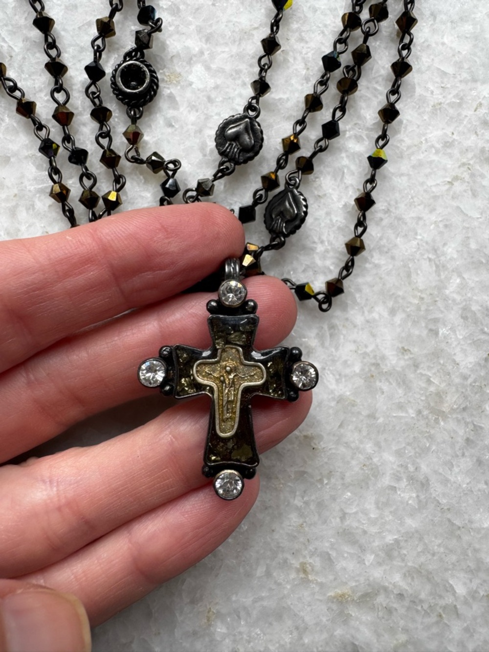 Virgins Saints & Angels Black and Gold Cross Pendant Necklace